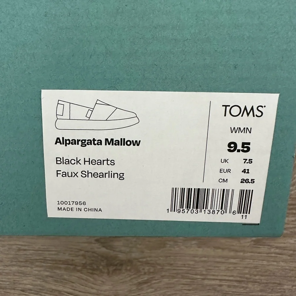 TOMS Alpargata Mallow Black Hearts Faux Shearling Slip-On Size 9.5 - Picture 12 of 12